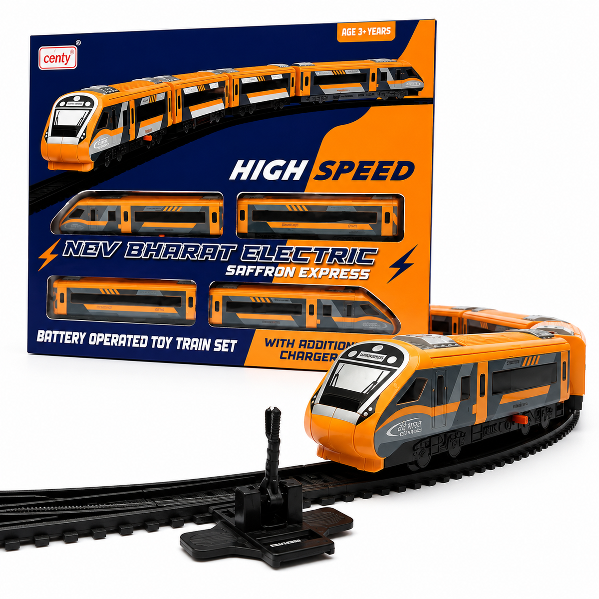 Centy Nav Bharat Electric Saffron Express Toy Train Set | Battery Operated | Age 3+