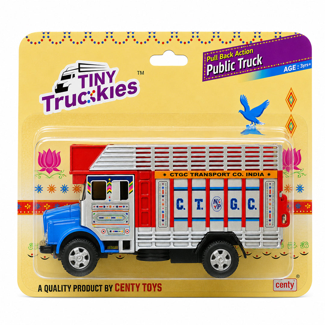 Centy Toys Tiny Truckies Public Truck Pull Back Action Red | Opening Rear Tailgate | Plastic Toy Goods Carrier Truck | 3+ Years