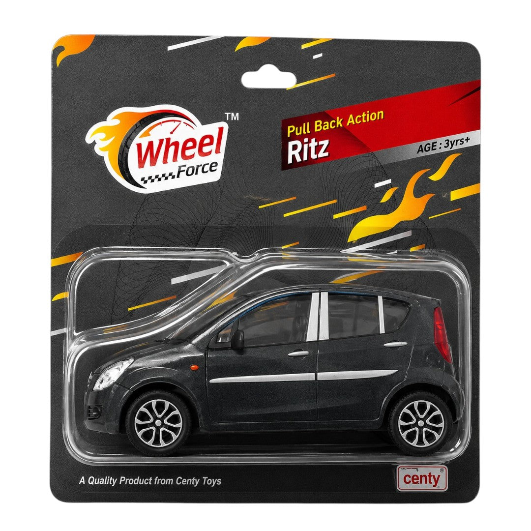 Centy Wheel Force Ritz Pull Back Action Toy Car Black | Friction Powered Mini Hatchback Model | Toy Vehicle for Kids Age 3+ | BGX