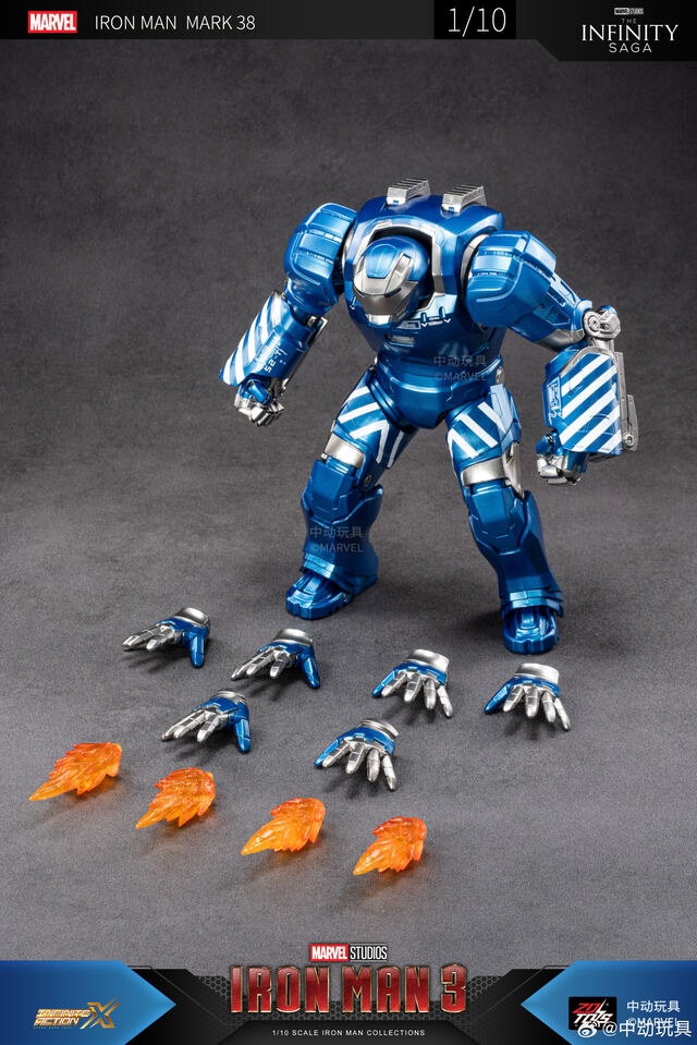 ZD Toys 1/10 Scale Iron Man Mark 38 (Igor) Action Figure with Interchangeable Hands Non Light-Up | Marvel Studios Iron Man 3 Collector Figure