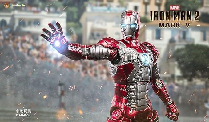 ZD Toys Marvel 1:10 Scale Iron Man Mark V – Hall of Armor Set (Set of 7) | Light-Up Action Figures