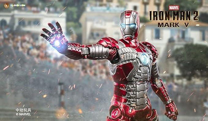 ZD Toys Marvel 1:10 Scale Iron Man Mark V – Hall of Armor Set (Set of 7) | Light-Up Action Figures