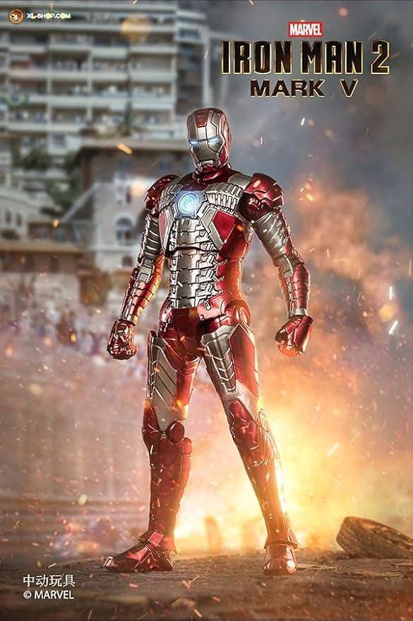 ZD Toys Marvel 1:10 Scale Iron Man Mark V – Hall of Armor Set (Set of 7) | Light-Up Action Figures