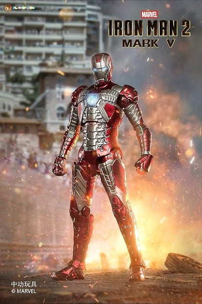 ZD Toys Marvel 1:10 Scale Iron Man Mark V – Hall of Armor Set (Set of 7) | Light-Up Action Figures