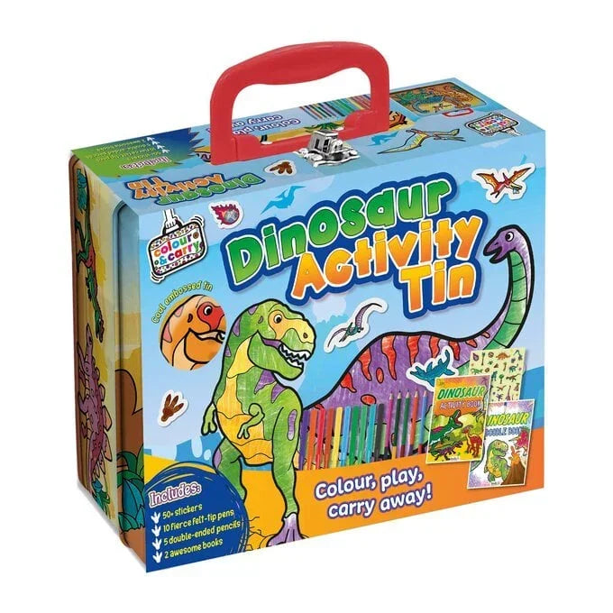 Colour & Carry Dinosaur Activity Tin Colouring Kit - Jaiman Toys