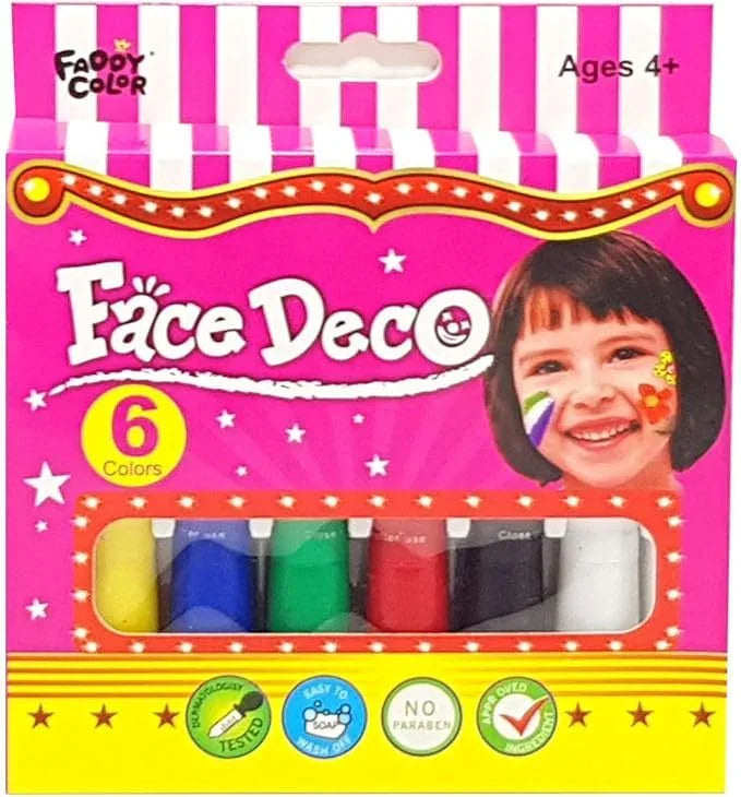 FADDY COLOR FACe Face Deco, 6-Color Set of Face Painting Sticks,face Colors - Jaiman Toys