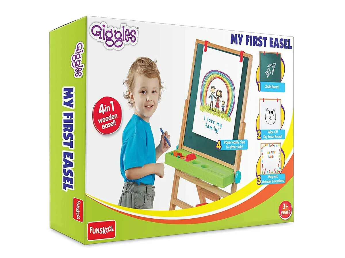 Giggles- My First Easel ,4 in 1 Double Sided Wooden Easel Board , Multicolour - Jaiman Toys