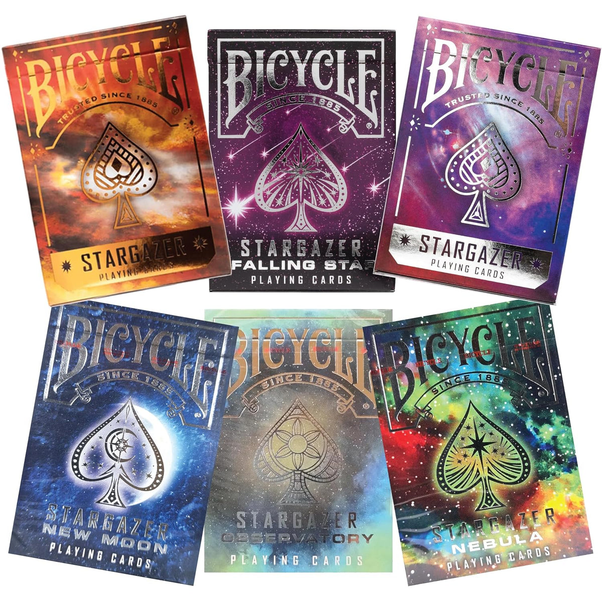 Bicycle Stargazer 6 Deck Collector Set | New Moon, Observatory, Nebula, Sunspot & Asteroid Playing Cards