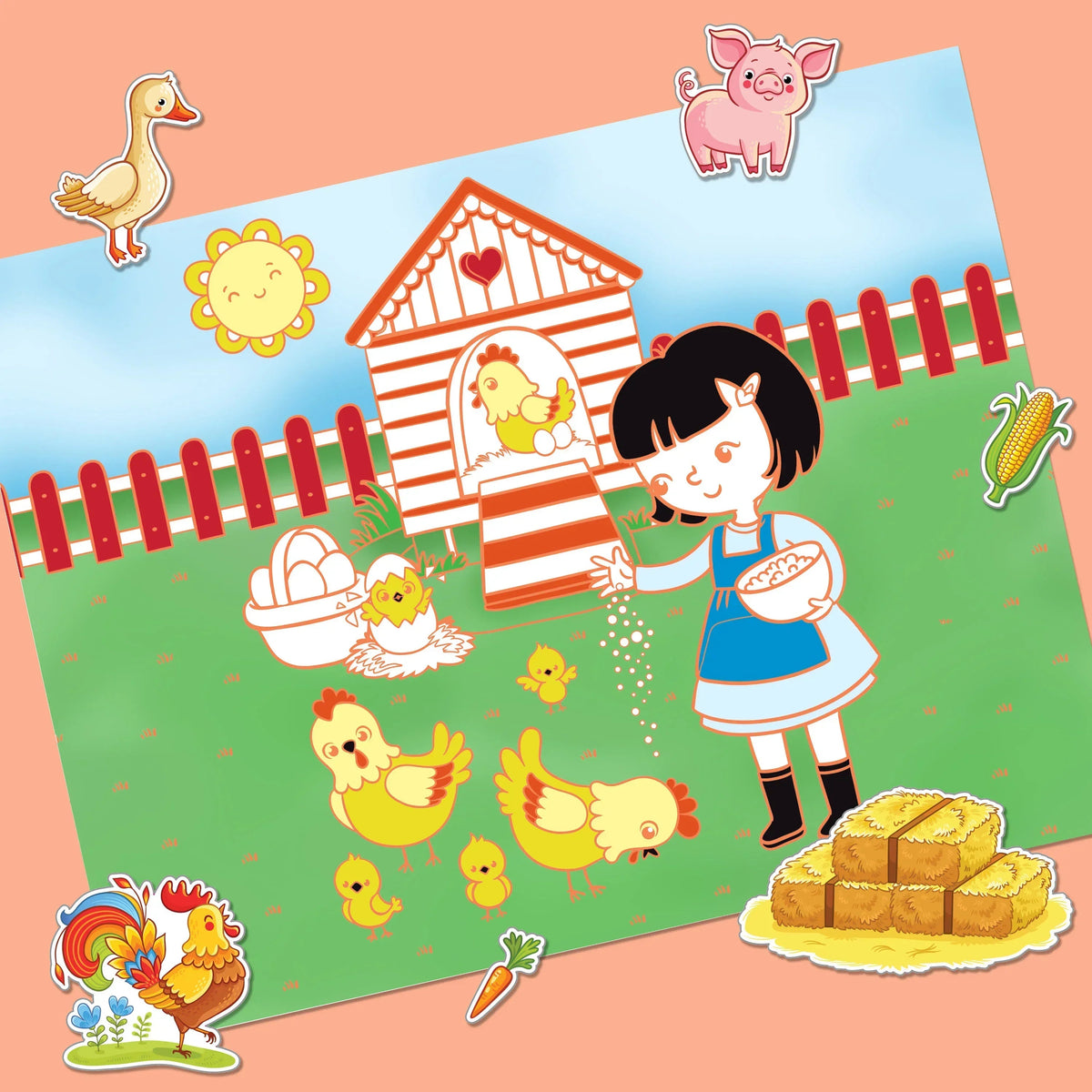 Kaleidoscope Colouring: Happy Farm Colouring Set with Lap-Desk - Jaiman Toys