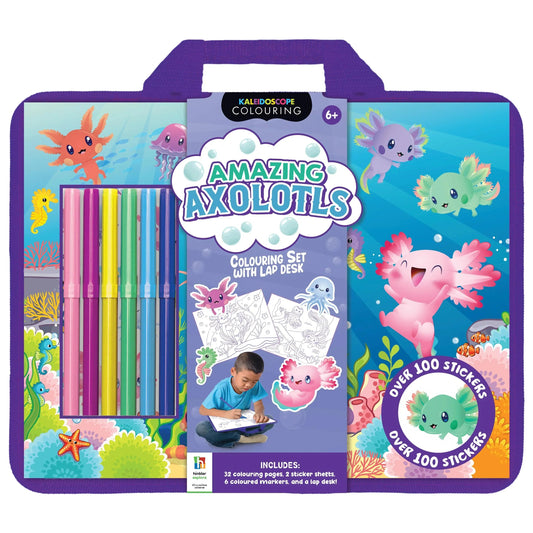 Kaleidoscope Colouring: Amazing Axolotls Colouring Set with Lap-Desk - Jaiman Toys