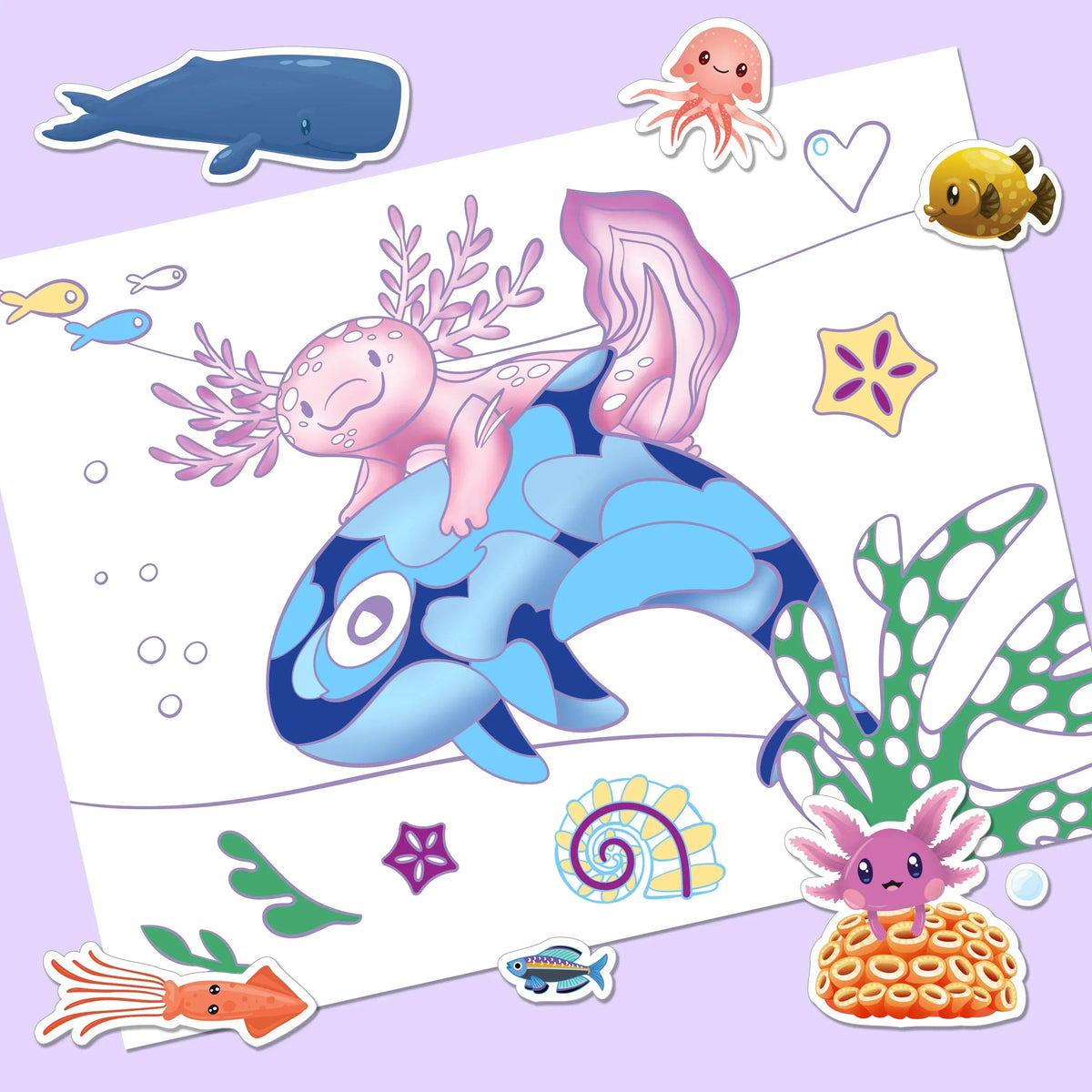 Kaleidoscope Colouring: Amazing Axolotls Colouring Set with Lap-Desk - Jaiman Toys
