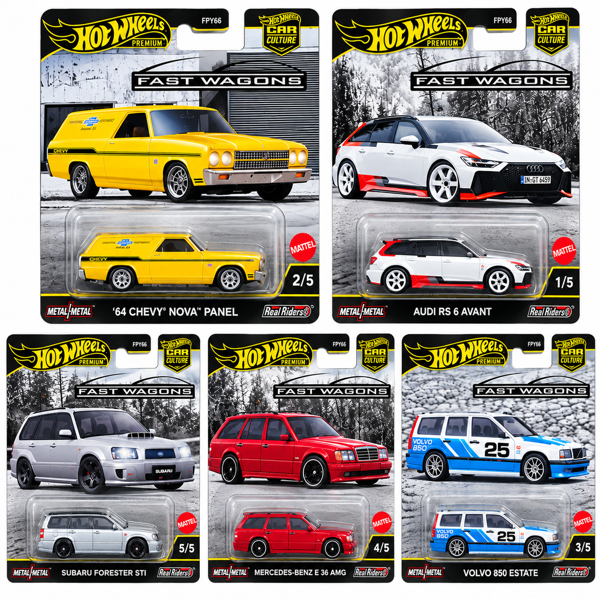 Hot Wheels Premium Car Culture Fast Wagons 5 Car Set | Die-Cast Metal Collectible Model Cars with Real Riders Tires