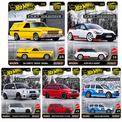 Hot Wheels Premium Car Culture Fast Wagons 5 Car Set | Die-Cast Metal Collectible Model Cars with Real Riders Tires