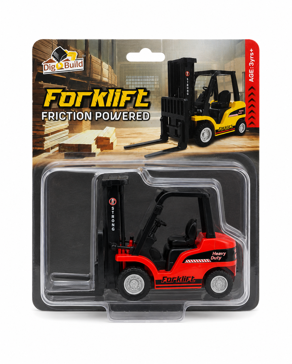 Centy Dig & Build Friction Powered Forklift Toy with Telescopic Mast & Adjustable Forks – Heavy Duty Construction Vehicle for Kids 3+ Years