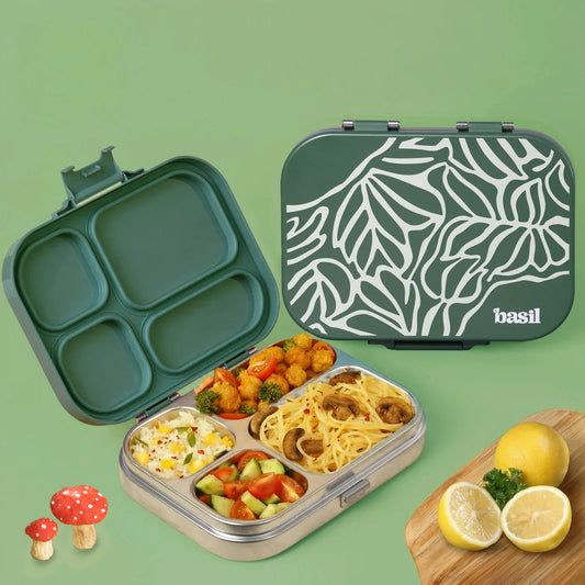 Bento Quad Emerald Moss - 4 Compartment Stainless Steel Lunchbox with Plastic Lid