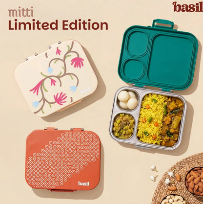 Bento Quad+ - 3+1 Compartment Stainless Steel Lunchbox with Mini Box - Desi Mitti