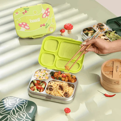 Bento Quad Mushroom Trail - 4 Compartment Stainless Steel Lunchbox with Plastic Lid