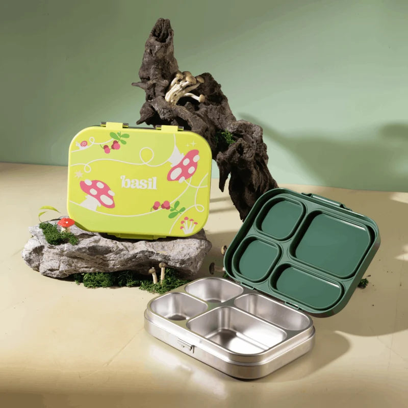 Bento Quad Mushroom Trail - 4 Compartment Stainless Steel Lunchbox with Plastic Lid