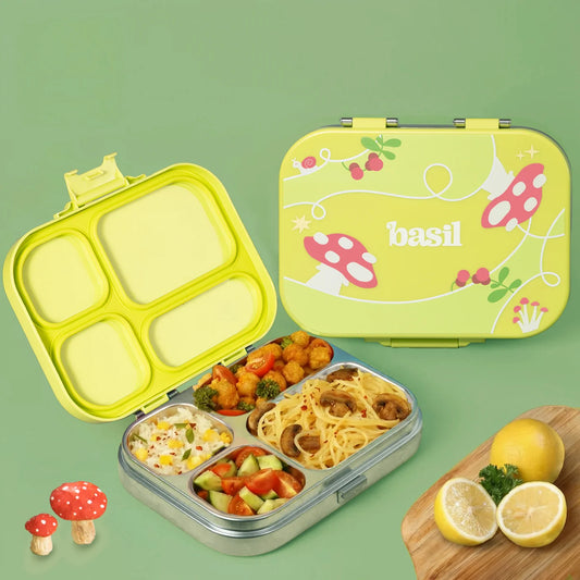 Bento Quad Mushroom Trail - 4 Compartment Stainless Steel Lunchbox with Plastic Lid