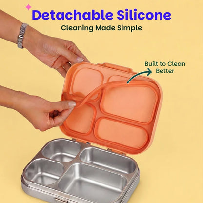 Bento Quad Coral Swirl - 4 Compartment Stainless Steel Lunchbox with Plastic Lid