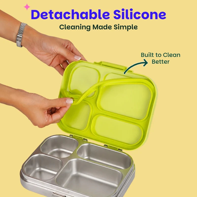 Bento Quad Mushroom Trail - 4 Compartment Stainless Steel Lunchbox with Plastic Lid