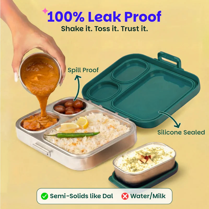 Bento Quad+ Bengal Bagh - 3+1 Compartment Stainless Steel Lunchbox with Mini Box