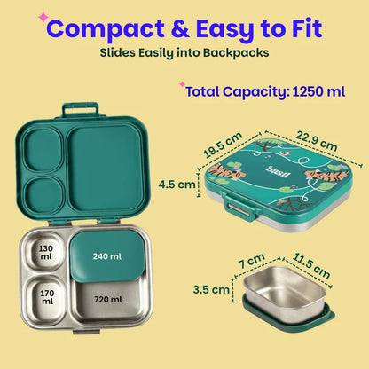 Bento Quad+ Bengal Bagh - 3+1 Compartment Stainless Steel Lunchbox with Mini Box