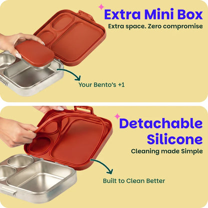 Bento Quad+ - 3+1 Compartment Stainless Steel Lunchbox with Mini Box - Desi Mitti