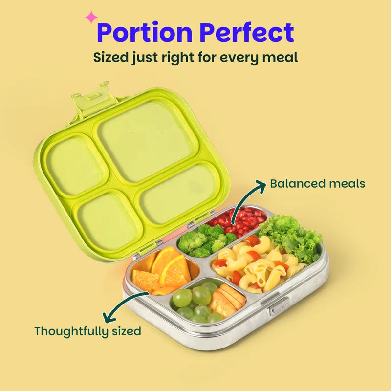 Bento Quad Mushroom Trail - 4 Compartment Stainless Steel Lunchbox with Plastic Lid