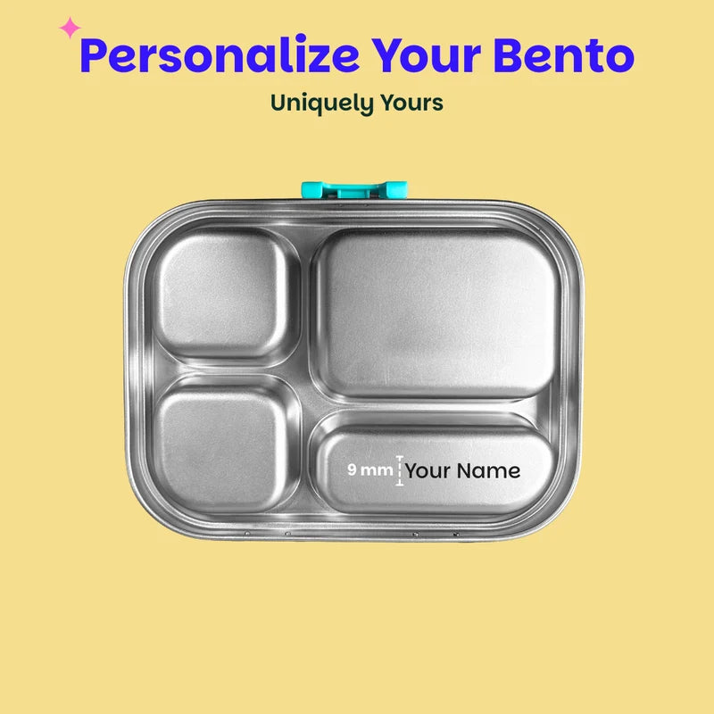 Bento Quad Teal Garden - 4 Compartment Stainless Steel Lunchbox with Plastic Lid