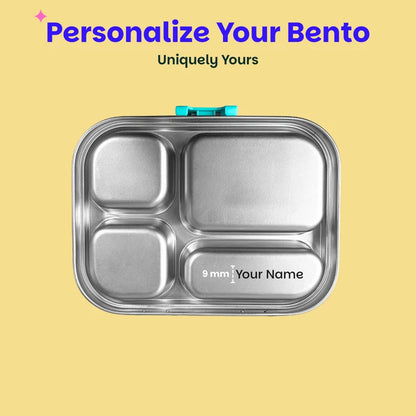 Bento Quad Teal Garden - 4 Compartment Stainless Steel Lunchbox with Plastic Lid