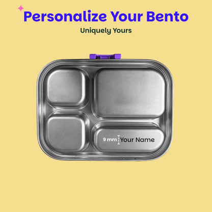 Bento Quad Purple Top- 4 Compartment Stainless Steel Lunchbox with Plastic Lid - Purple Pop
