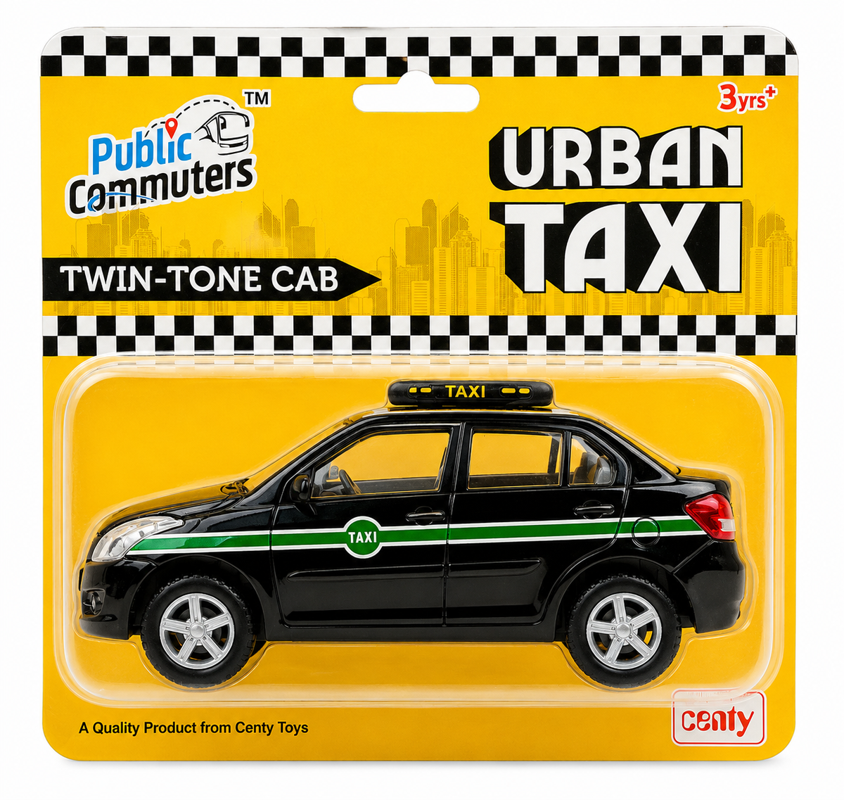 Centy Public Commuters Urban Taxi Twin-Tone Cab Pull Back Toy Car – Black Taxi Model for Kids 3+ Years