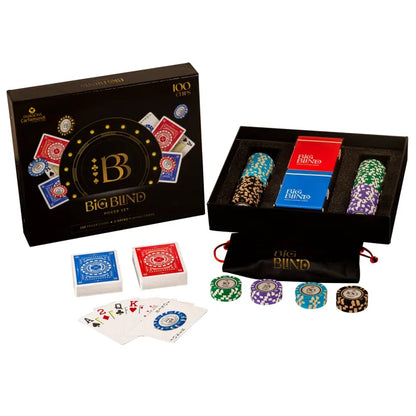 Big Blind 100-Piece Poker Chip Set with Playing Cards & Poker Accessories