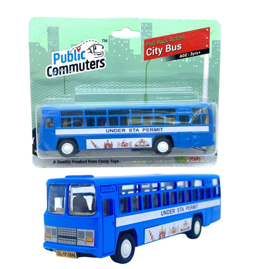 Centy Public Commuters Pull Back Action City Bus Toy – Blue Die Cast Bus Model for Kids 3+ Years