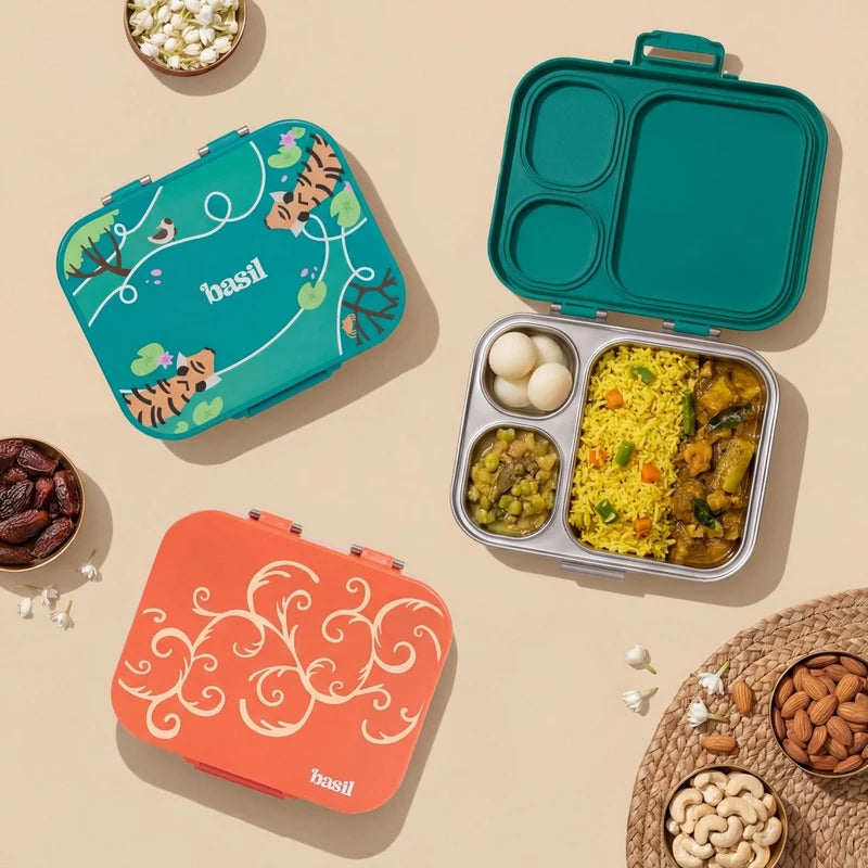 Bento Quad+ Bengal Bagh - 3+1 Compartment Stainless Steel Lunchbox with Mini Box