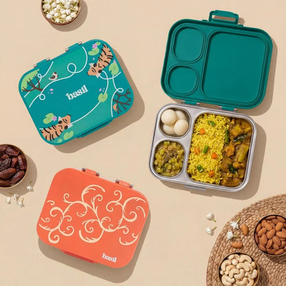 Bento Quad+ Bengal Bagh - 3+1 Compartment Stainless Steel Lunchbox with Mini Box