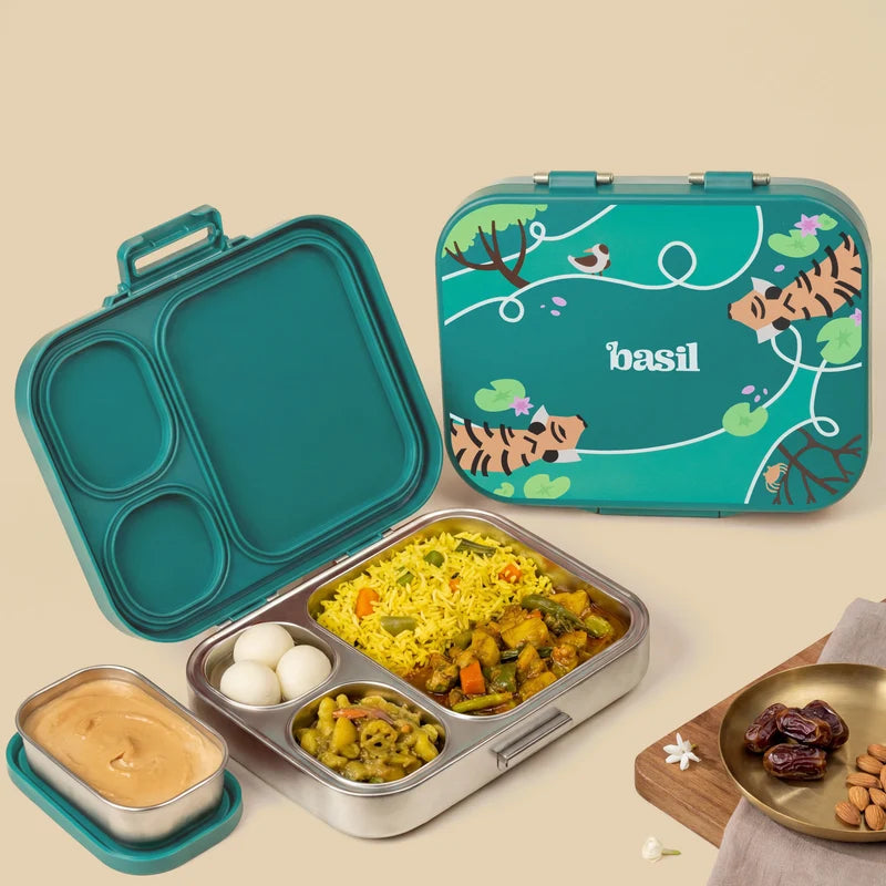Bento Quad+ Bengal Bagh - 3+1 Compartment Stainless Steel Lunchbox with Mini Box