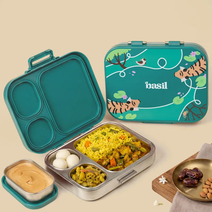 Bento Quad+ Bengal Bagh - 3+1 Compartment Stainless Steel Lunchbox with Mini Box