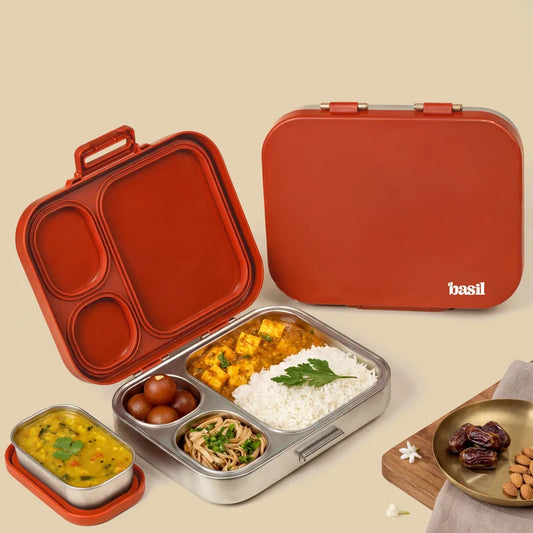 Bento Quad+ - 3+1 Compartment Stainless Steel Lunchbox with Mini Box - Desi Mitti