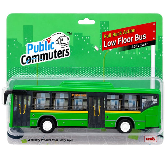 Centy Toys Public Commuters Pull Back Action Low Floor Bus Green | Friction Powered City Bus Toy | 3+ Years