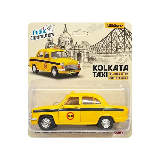 Centy Public Commuters Kolkata Taxi 13.3cm Pull Back Die Cast Car with Openable Doors – Yellow Classic Ambassador Toy Car for Kids & Collector