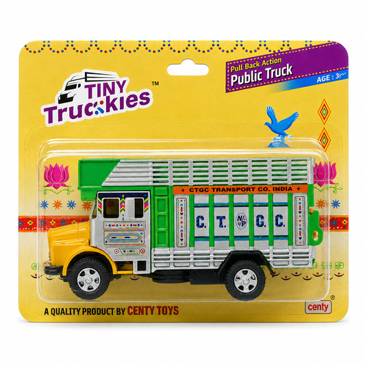Centy Toys Tiny Truckies Public Truck Pull Back Action Green & Yellow | Opening Rear Tailgate | Plastic Toy Goods Carrier Truck | 3+ Years