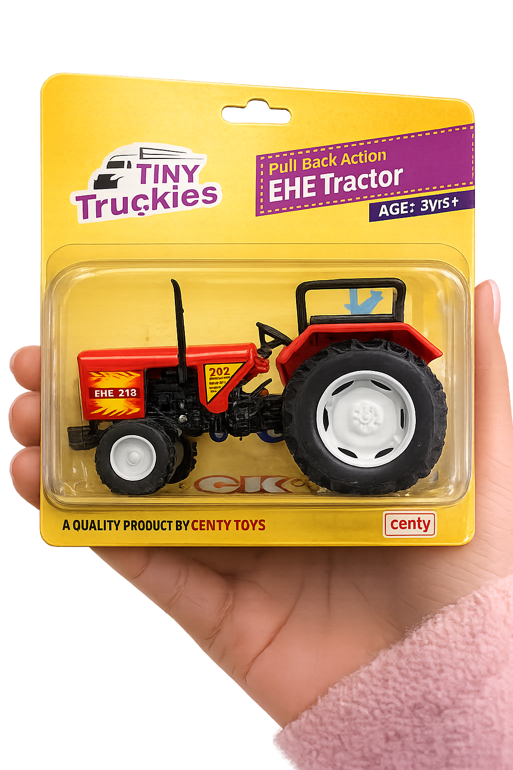 Centy Tiny Truckies EHE 242 Pull Back Tractor Toy | Die-Cast Farm Tractor Model | Friction Powered Mini Tractor | Red | Kids 3+ Years