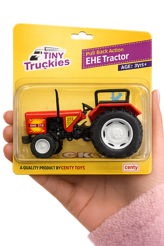 Centy Tiny Truckies EHE 242 Pull Back Tractor Toy | Die-Cast Farm Tractor Model | Friction Powered Mini Tractor | Red | Kids 3+ Years