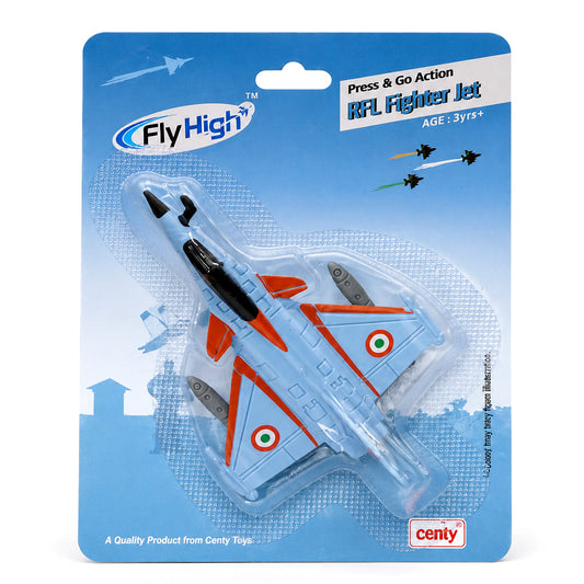 Centy Fly High Press & Go RFL Fighter Sky Blue Jet Toy Aircraft | Friction Powered Military Jet for Kids 3+ | BGX