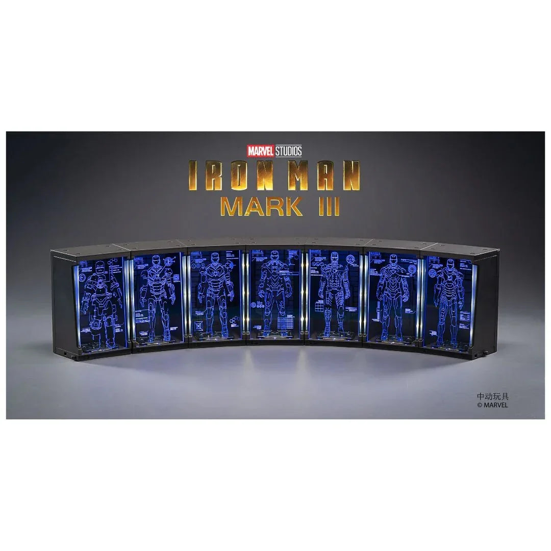 ZD Toys Iron Man MK 1 – 7-Inch Action Figure with Hall of Armor | Hologram Light-Up Display | Marvel 1:10 Collector Edition