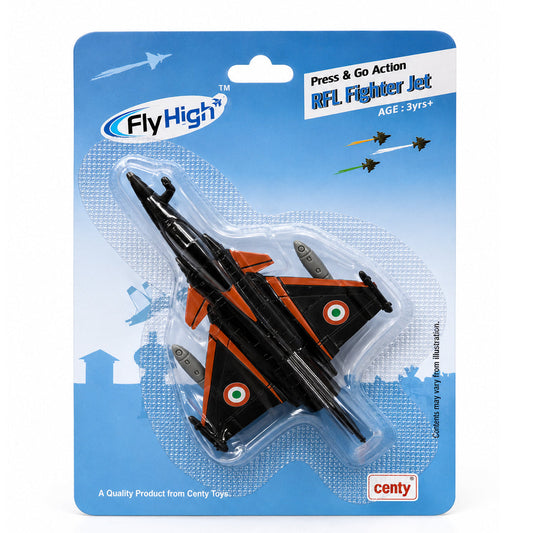 Centy Fly High Press & Go RFL Fighter Jet Toy Aircraft | Friction Powered Military Plane for Kids 3+ (Black & Orange) | BGX